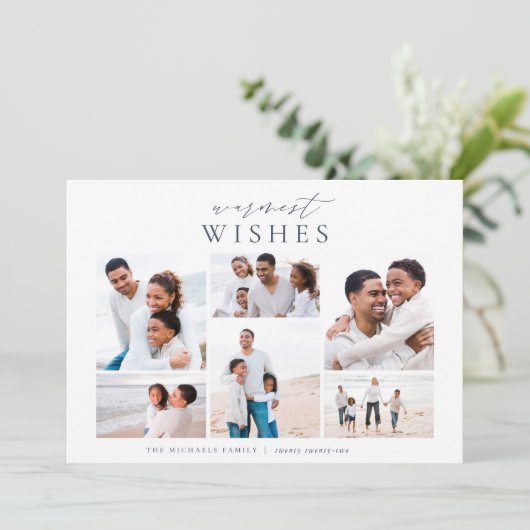 Warmest Wishes Elegant 6 Photo Collage Kerstmis Feestdagenkaart (Staand voorkant)