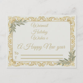 Warmest Wishes Elegant Gold and Sage Holiday Postc Briefkaart