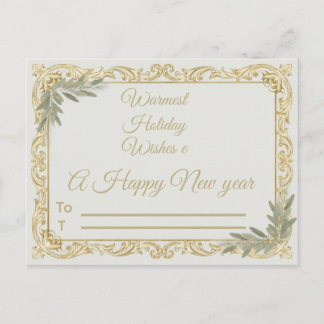 Warmest Wishes Elegant Gold and Sage Holiday Postc Briefkaart