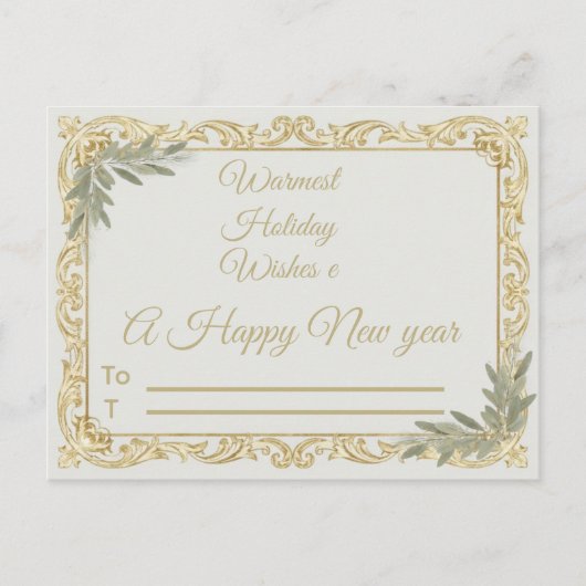 Warmest Wishes Elegant Gold and Sage Holiday Postc Briefkaart (Voorkant)