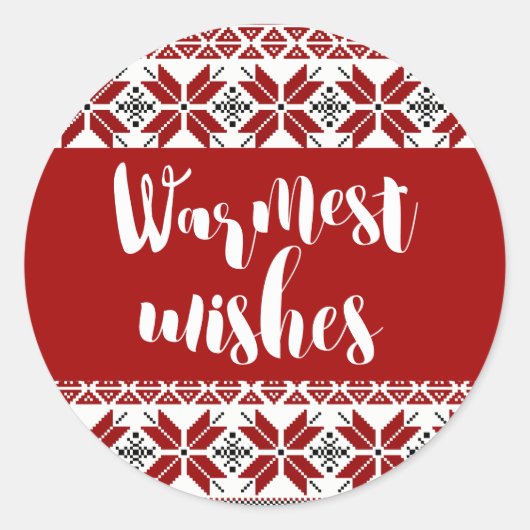 Warmest Wishes Fair Isle Pattern Ronde Sticker (Voorkant)