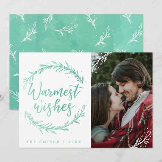 Warmest Wishes Holiday Wreatfoto Feestdagenkaart (Voorkant / Achterkant)