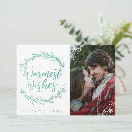 Warmest Wishes Holiday Wreatfoto Feestdagenkaart (Staand voorkant)