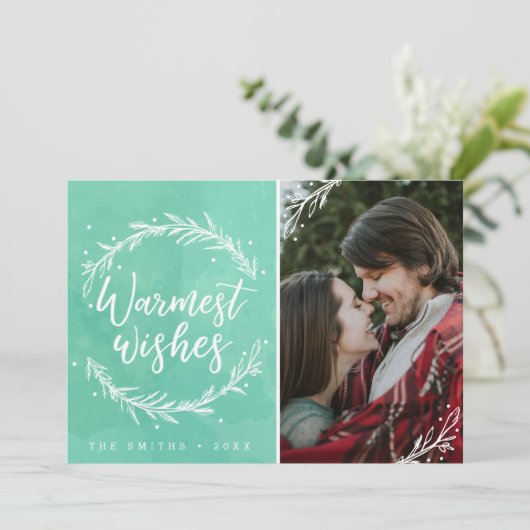 Warmest Wishes Holiday Wreatfoto Feestdagenkaart (Staand voorkant)