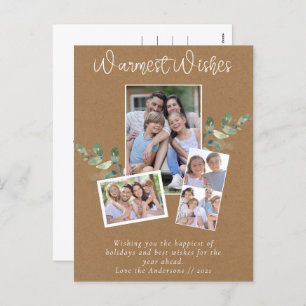 Warmest Wishes Kraft Eucalyptus Photo Collage Feestdagenkaart