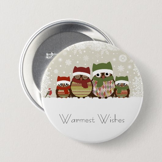 Warmest Wishes Owl Family Button (Voorkant /achterkant)