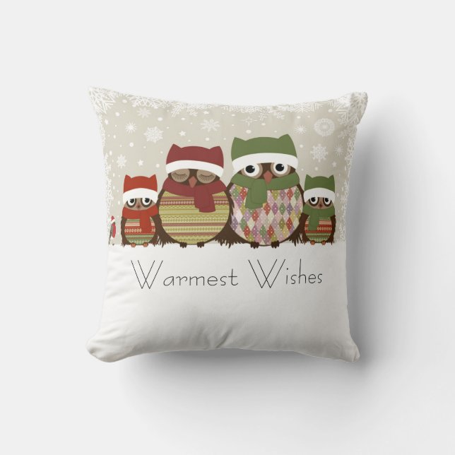 Warmest Wishes Owl Family Pillow Kussen (Voorkant)