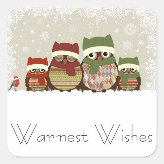 Warmest Wishes Owl Family Sticker (Voorkant)
