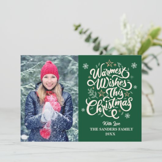 Warmest Wishes This Christmas Cute Family Photo Feestdagenkaart (Staand voorkant)