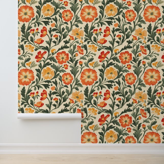 Warmgekleurde  bloemen behang (Applicatie)