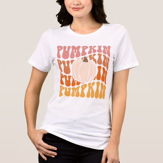 Warmgekleurde Herfst Retro Pompoen Tekst T-shirt (Voorkant)
