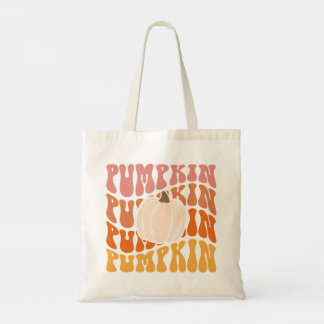 Warmgekleurde Herfst Retro pompoen tekst Tote Bag