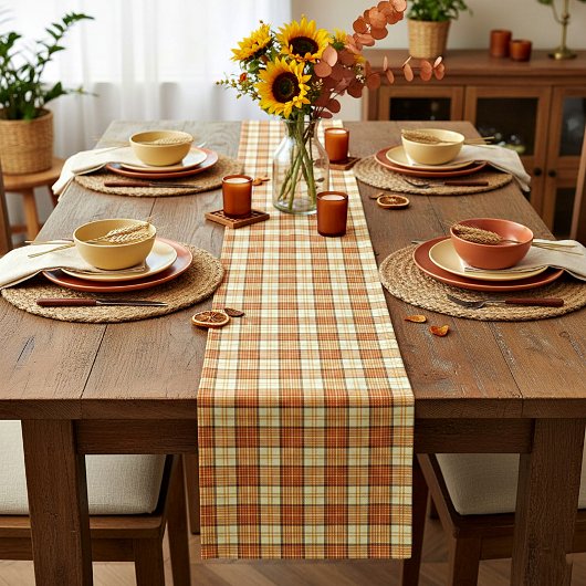 Warming geruite herfststof medium tafelloper