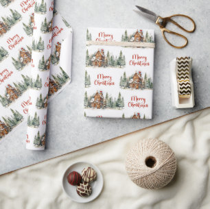 Warmish salie groen dennenbos rode holly bessen cadeaupapier