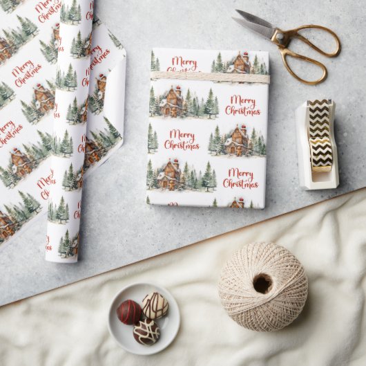 Warmish salie groen dennenbos rode holly bessen cadeaupapier (Crafts)