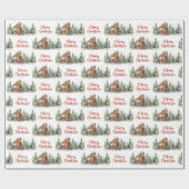 Warmish salie groen dennenbos rode holly bessen cadeaupapier (Vlak)