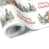 Warmish salie groen dennenbos rode holly bessen cadeaupapier (Rol Hoek)