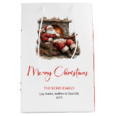 Warmish Santa Claus Trendy Modern Holiday Bag Medium Cadeauzakje (Voorkant)