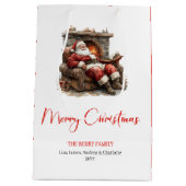 Warmish Santa Claus Trendy Modern Holiday Bag Medium Cadeauzakje (Achterkant)