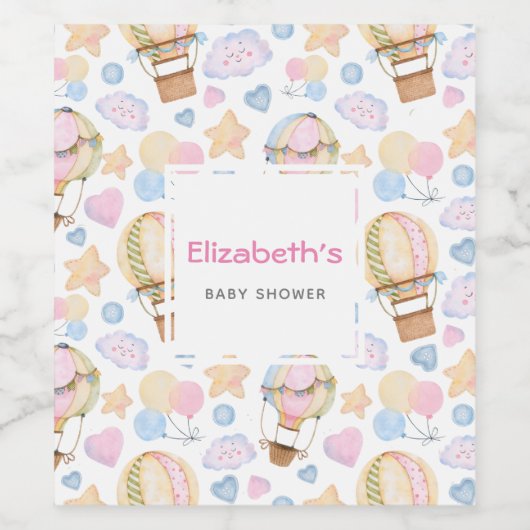Warmluchtballon — Baby shower Wijn Etiket (Enkel label)
