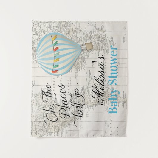 Warmluchtballon Jongens Baby Shower Achtergrond Wandkleed (Voorkant)