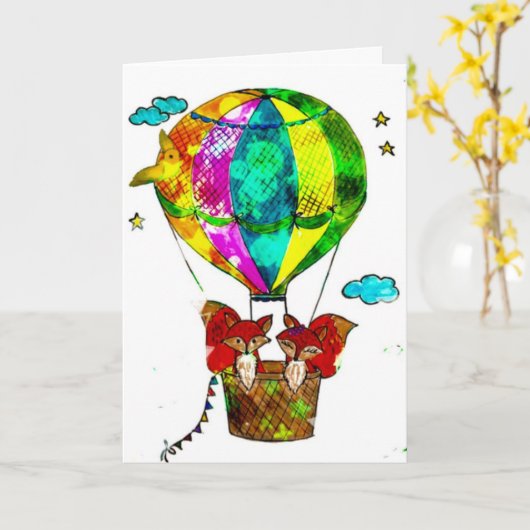 Warmluchtballon Kaart (Gele Bloem)