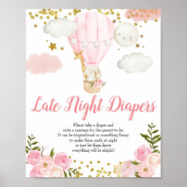 Warmluchtballon Late Night Diapers Baby shower Poster