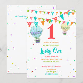 Warmluchtballon met kleurrijke bundel, eerste verj kaart