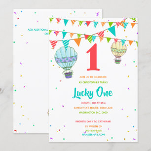 Warmluchtballon met kleurrijke bundel, eerste verj kaart