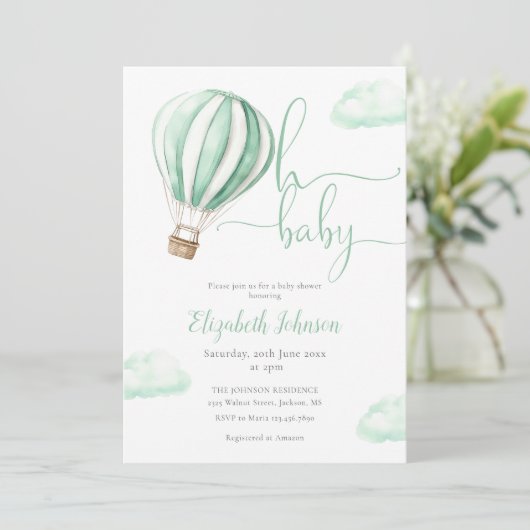 Warmluchtballon QR Code Foto Baby shower Kaart (Staand voorkant)