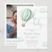 Warmluchtballon QR Code Foto Baby shower Kaart (Voorkant / Achterkant)