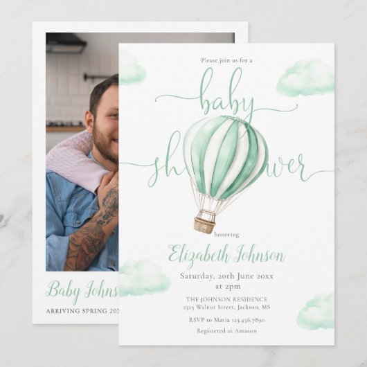 Warmluchtballon QR Code Foto Baby shower Kaart (Voorkant / Achterkant)