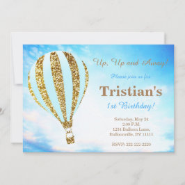 Warmluchtballon uitnodiging in blauw en goud