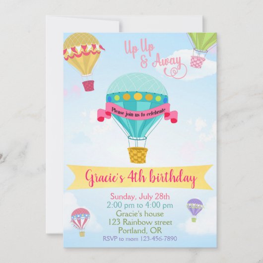 Warmluchtballon verjaardagsuitnodiging kaart (Voorkant)