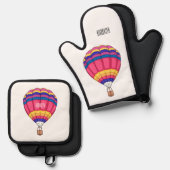 Warmluchtballonafbeelding cartoon ovenwant & pannenlap set (Voorkant / Achterkant)