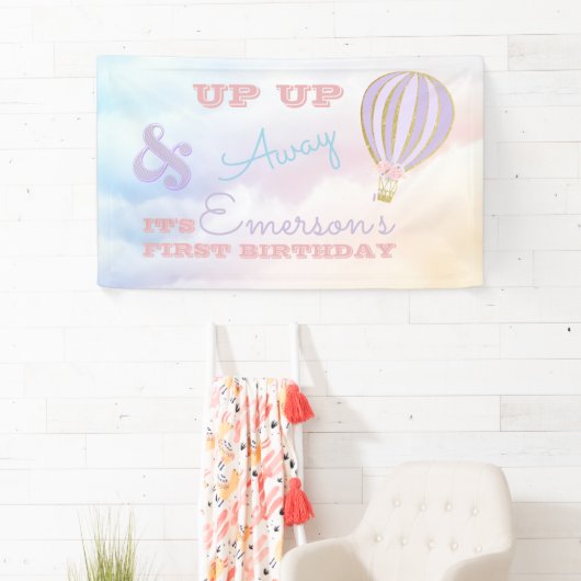 Warmluchtballonbanner, omhoog en weg, pastel spandoek (Insitu)