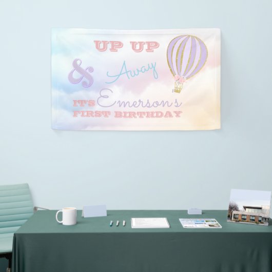 Warmluchtballonbanner, omhoog en weg, pastel spandoek (Beurs)