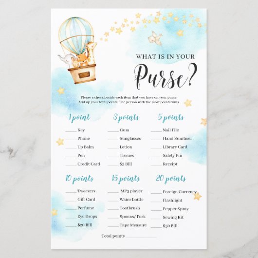 Warmluchtballondieren wat er in uw handtas zit (Voorkant)