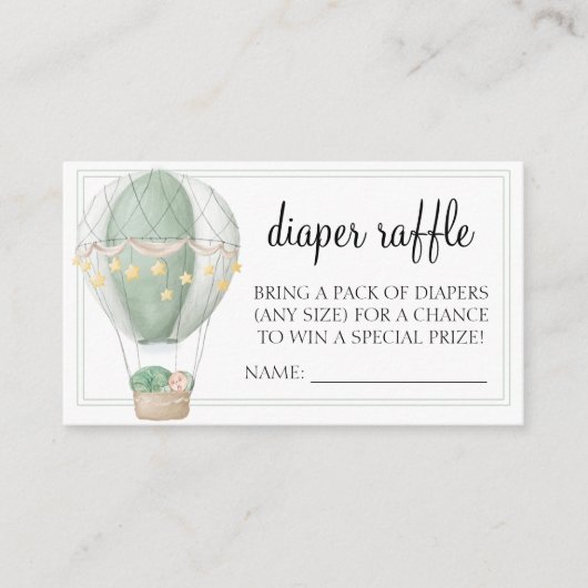 Warmluchtballongroen baby shower, luierraffinage e informatiekaartje (Voorkant)