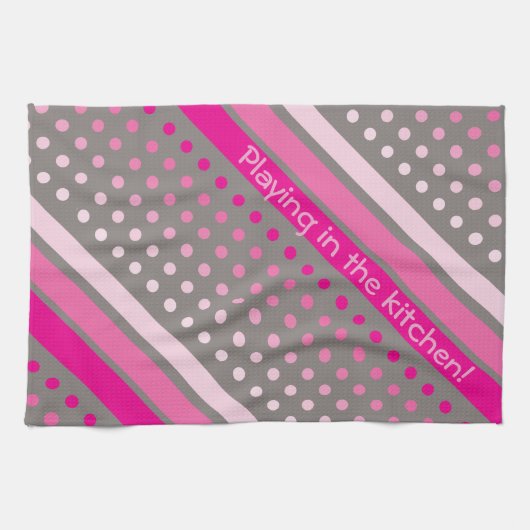 Warmpink en grijs gepolkte gestreepte handdoek (Horizontaal)