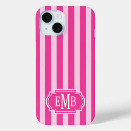 Warmpjes Roze en Roze Monogram Strepen iPhone 15 Case