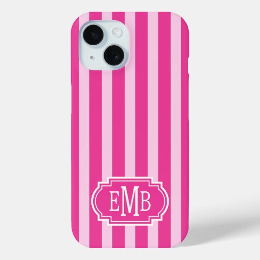 Warmpjes Roze en Roze Monogram Strepen Case-Mate iPhone Case (Achterkant)