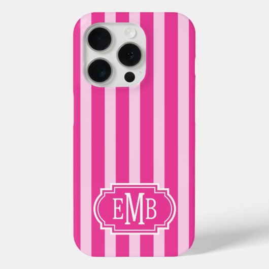 Warmpjes roze en roze monogramstrepen Case-Mate iPhone case (Achterkant)