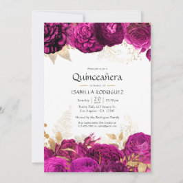 Warmroze en gouden bloemstuk Quinceañera Kaart