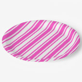 Warmroze en witte snoepjes strepen papieren bordje (Gekanteld)