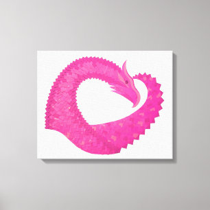 Warmroze hartdraak op wit canvas afdruk