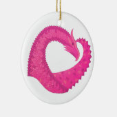 Warmroze hartdraak op wit keramisch ornament (Rechts)
