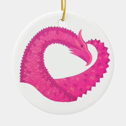 Warmroze hartdraak op wit keramisch ornament (Voorkant)