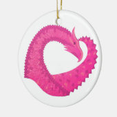 Warmroze hartdraak op wit keramisch ornament (Links)