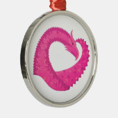 Warmroze hartdraak op wit metalen ornament (Rechts)